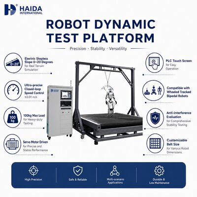 HD Роботизированная динамическая испытательная платформа для тестирования устойчивости при ходьбе, регулируемый наклон 0-20 градусов, контроль скорости 0-18 км/ч