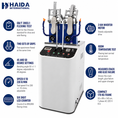 HAIDA Shoe Flexing Tester Машина для испытания сопротивления гибкости обуви и подошвы GB T 3903.1 Стандартное оборудование для испытания обуви