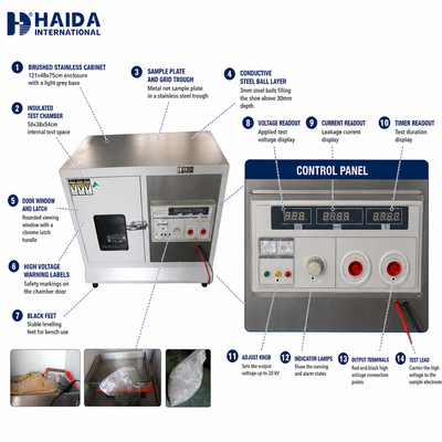 HAIDA Footwear Withstand Voltage Tester Shoe Sole Insulation Voltage Testing Machine ISO 20345 Shoe Testing Equipment