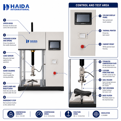 Safety Shoe Compression Puncture Tester Toe Cap Impact Nail Penetration Testing Machine Shoe Testing Equipment