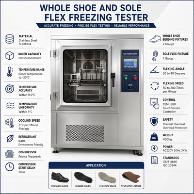 HAIDA Whole Shoe and Sole Flex Freezing Tester Low Temperature Flexing Testing Machine GB ISO 20344 Standard Equipment